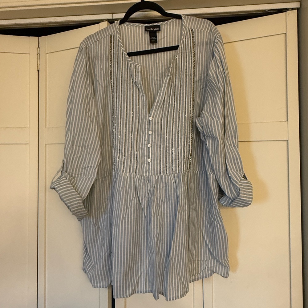 Lane Bryant Light Blue Striped Blouse